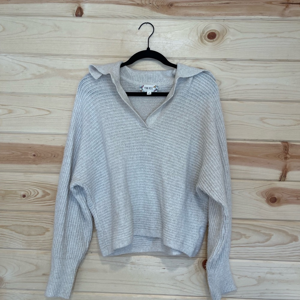 Pink Rose Cream V-Neck Sweater